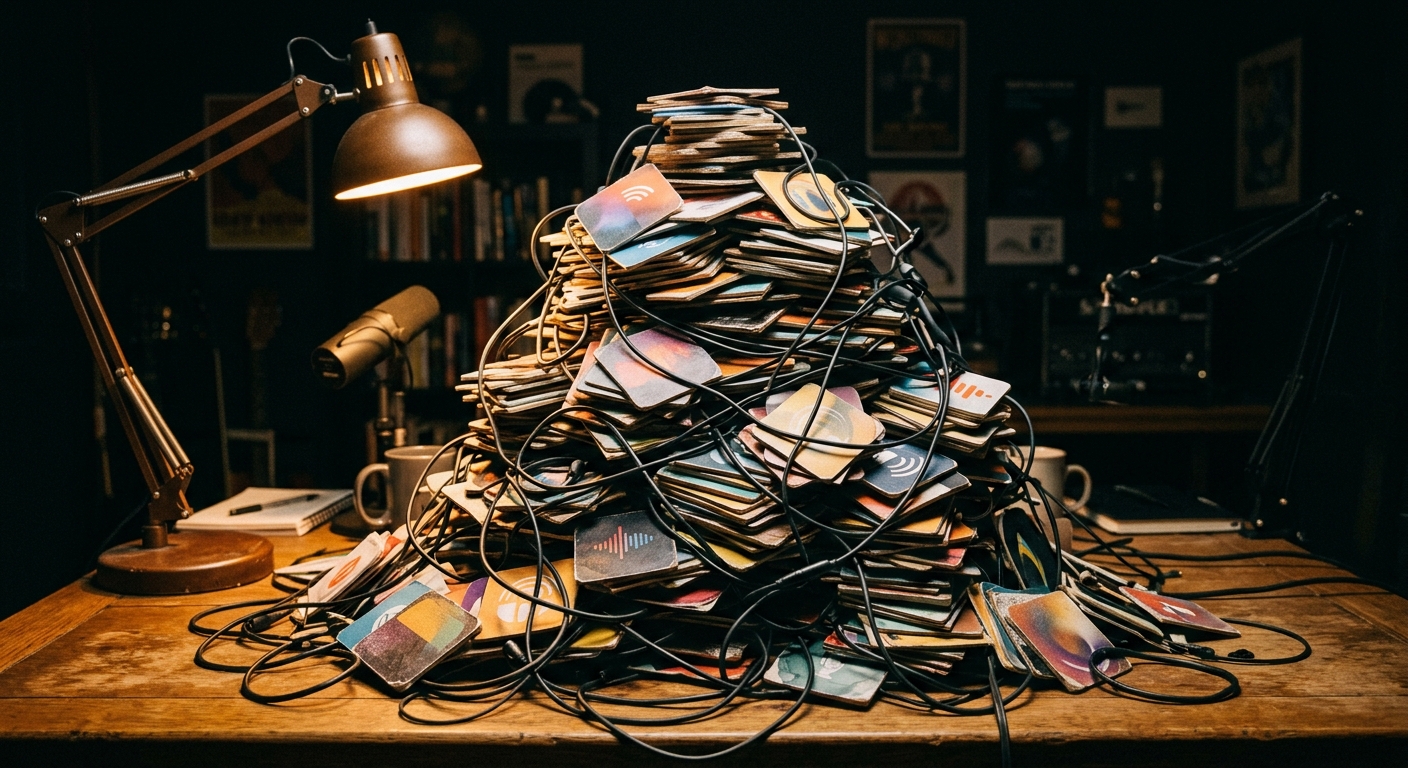 A growing pile of unplayed podcast episodes stacking up like unread mail
