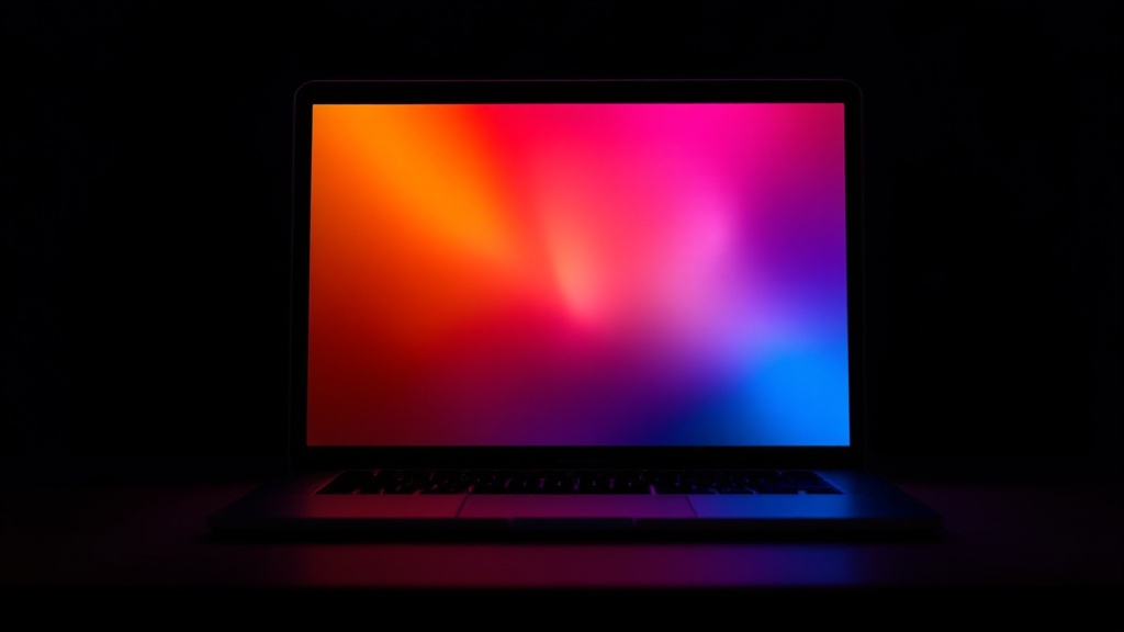 Laptop screen glowing at night with Apple keynote content visible