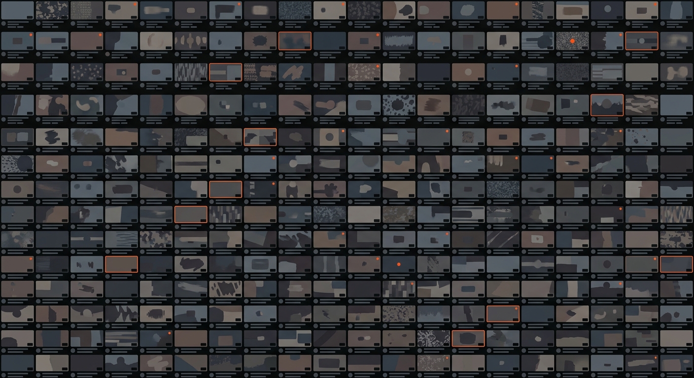 A cluttered subscriptions feed with an overwhelming number of unwatched video thumbnails stacked densely together