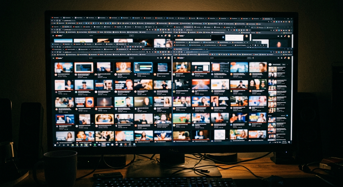 An overwhelming library of session videos on screen late at night